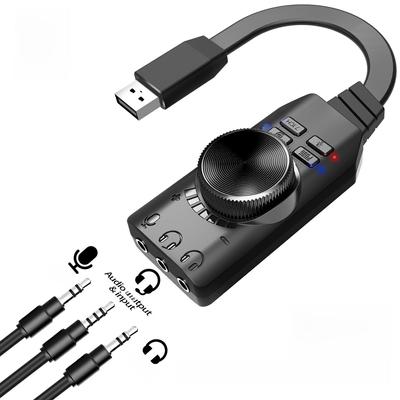כרטיס קול Puji GS3 USB 7.1 למחשב ולנייד - אידיאלי למשחקים עם תאימות לאוזניות 3.5 מ"מ