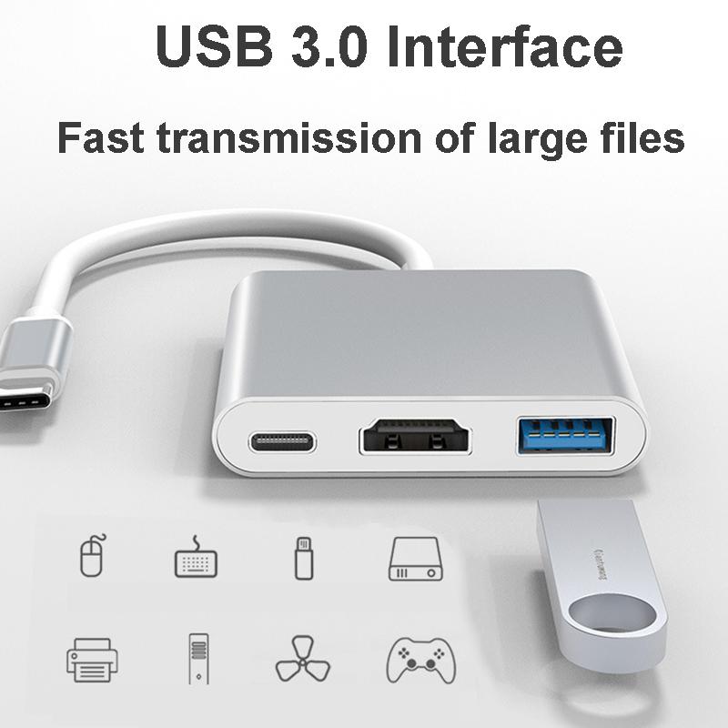 3 IN 1 USB C HUB TYPE-C To HDMI Adapter TYPE C Extension Cable USB 3.0 Converter HDMI-compatible Adapter for PC Laptop Macbook