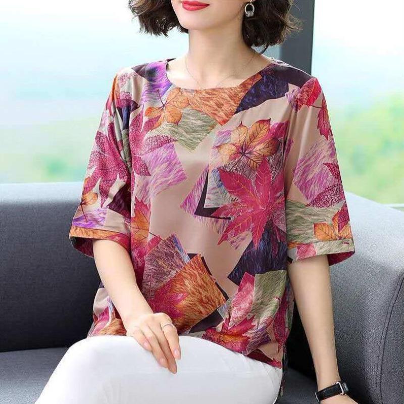 Spring and Summer Printed T-shirt Women's Loose Women's Mid-sleeved Bottoming Shirt Top