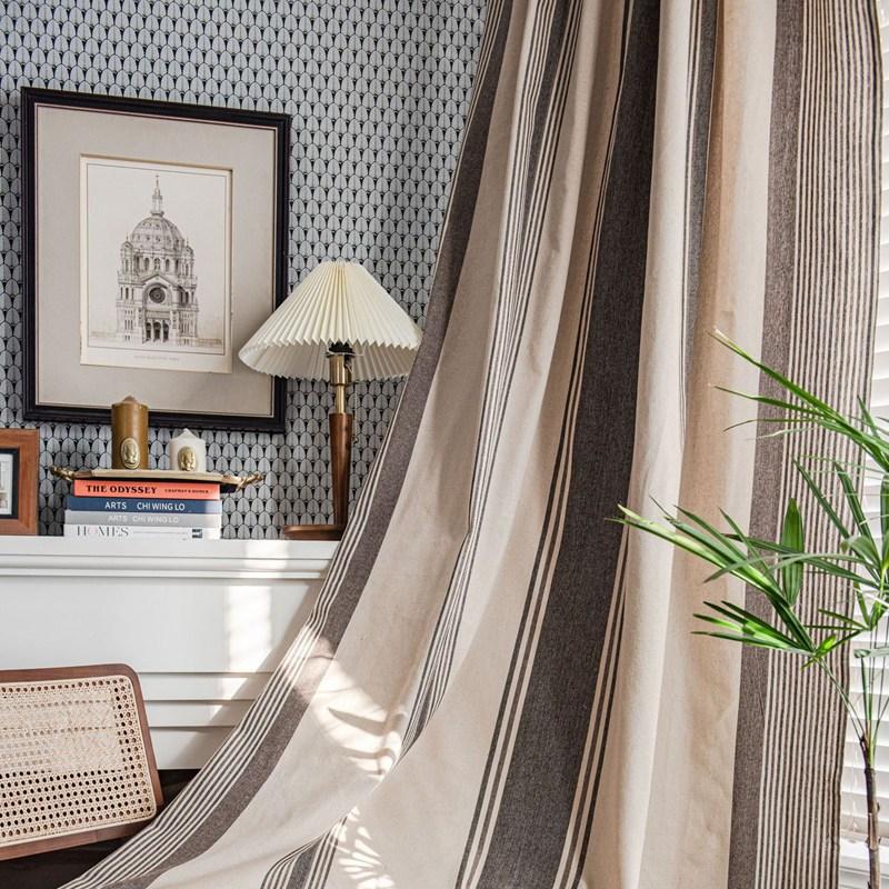 Home Life Yarn-dyed Striped Coffee American Style Kitchen Window Curtain Cotton Linen Semi-shading Living Room Bedroom Curtain