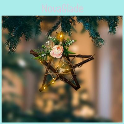 Festive Led Star And Christmas Tree Wooden Hanging Decor For Home Decoration