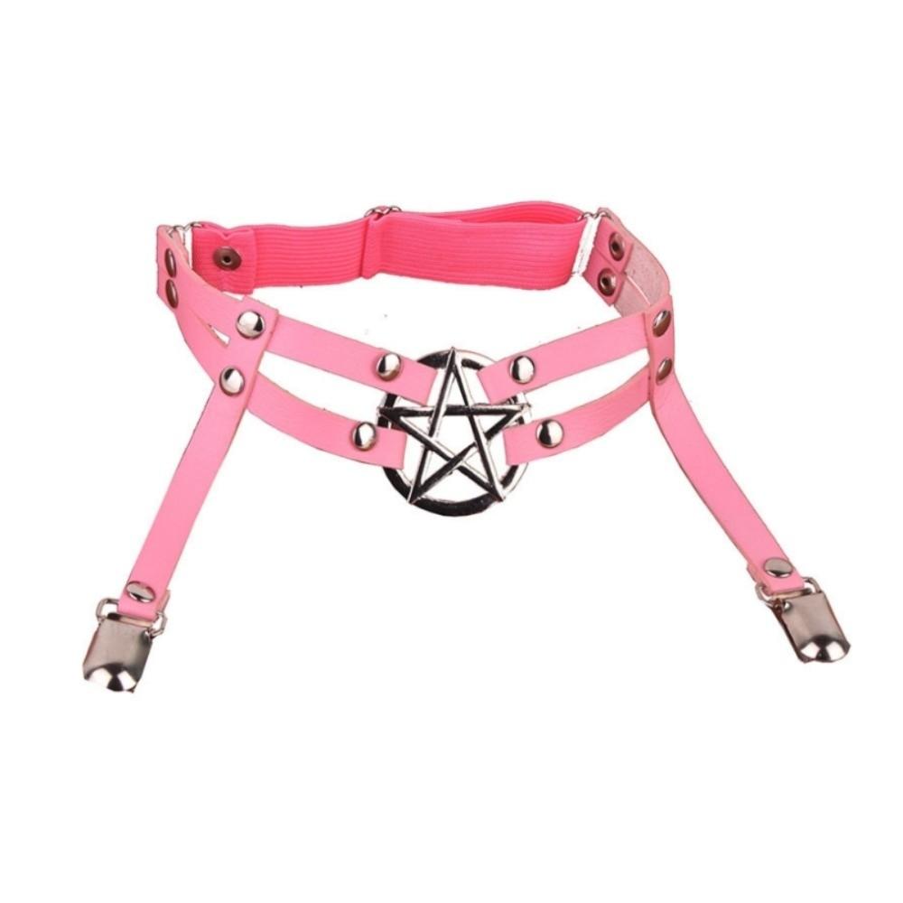 Punk Suspender Stockings Clip PU Leather Garter Belt Cool Pentagram Leg Strap  JK Accessory