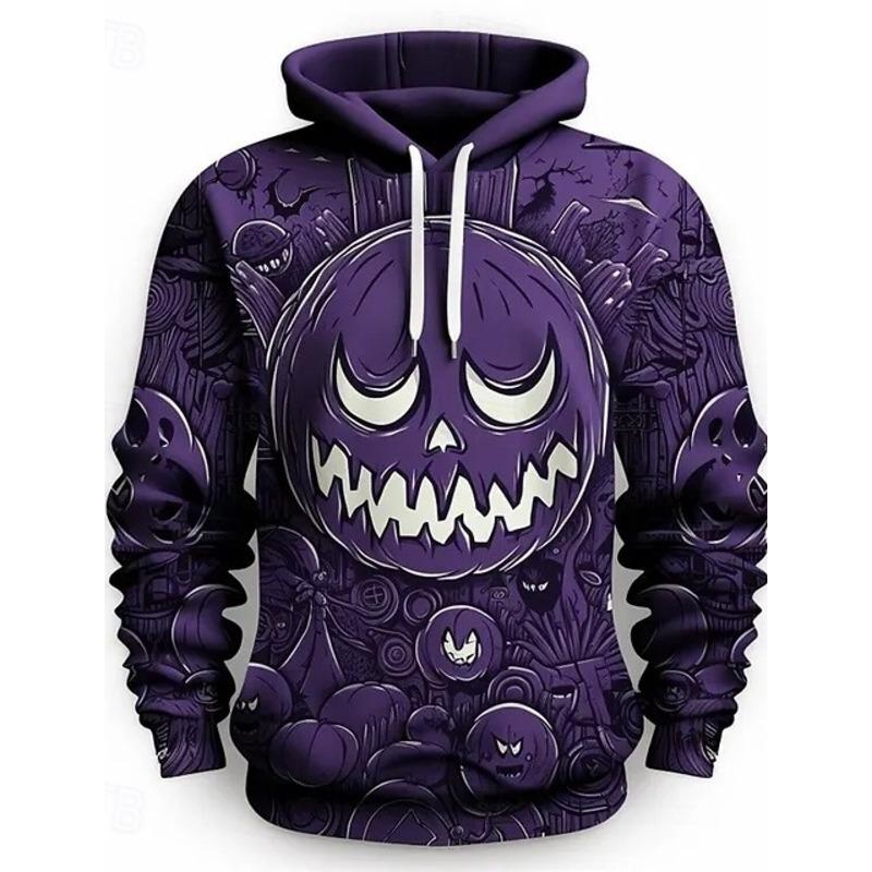 Felpa con cappuccio viola zucca di Halloween pullover stampa pattern coppia uomo donna carnevale di Halloween festa costume casual quotidiano