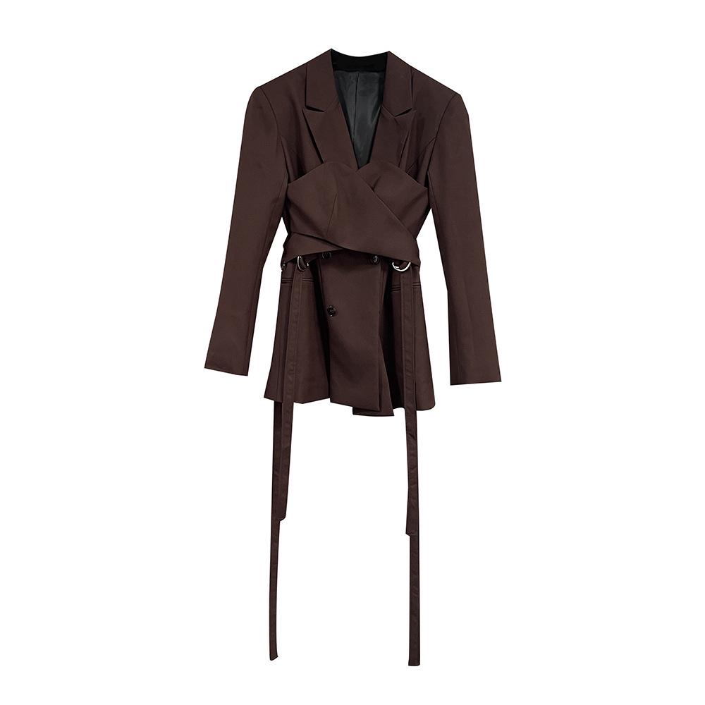 Женская элегантная двубортная приталенная пиджак-костюм, весна 2026 Small