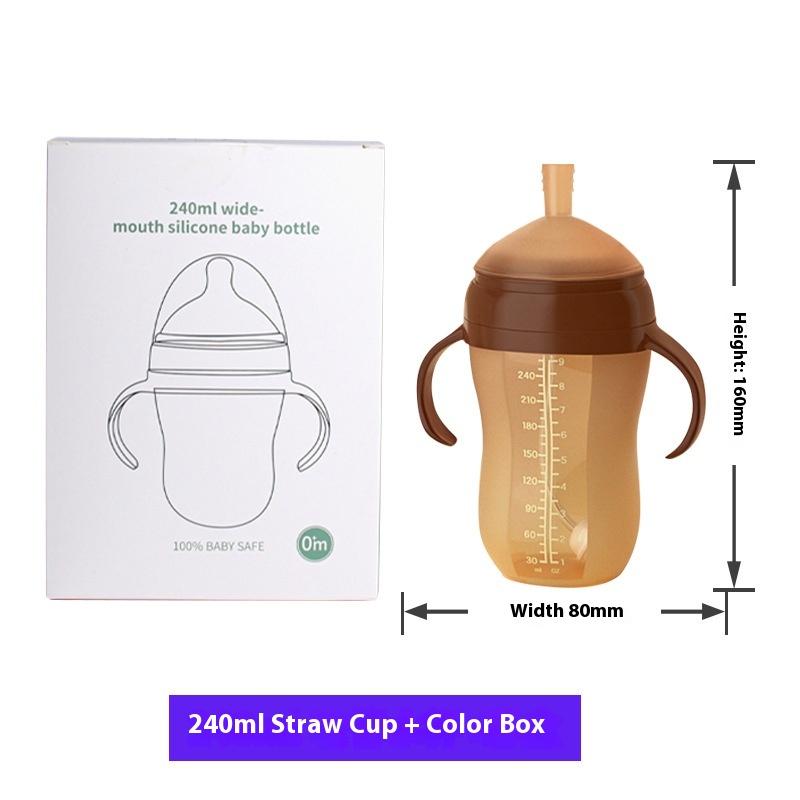 Baby weaning silicone bottle, wide mouth with rice paste spoon head water cup suction nozzle imitation breast milk anti-flatulence bottle