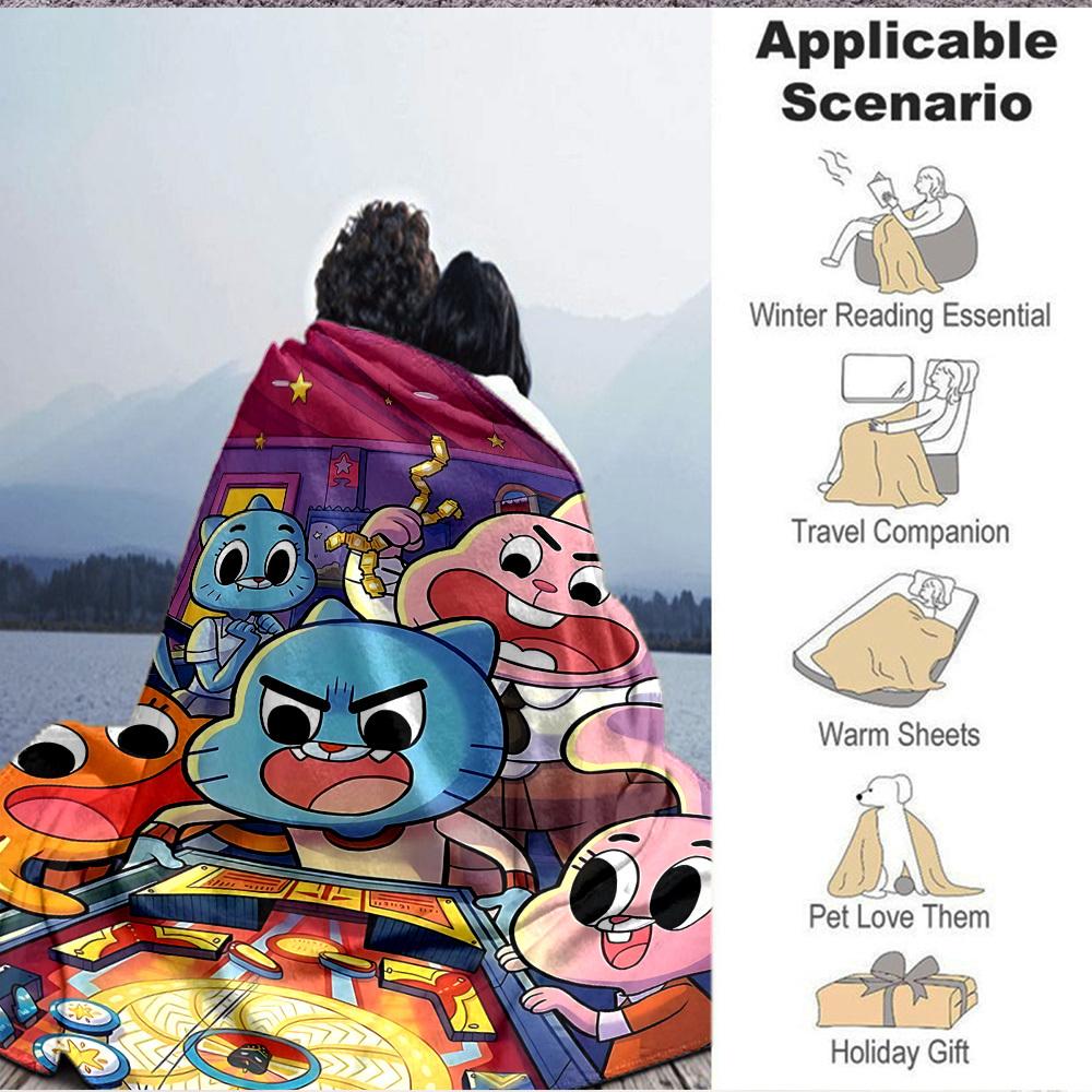 1pc The Amazing World of Gumball Cozy Print Blanket Lightweight Warm Flannel Throw Blanket For Sofa, Bed, Living Room