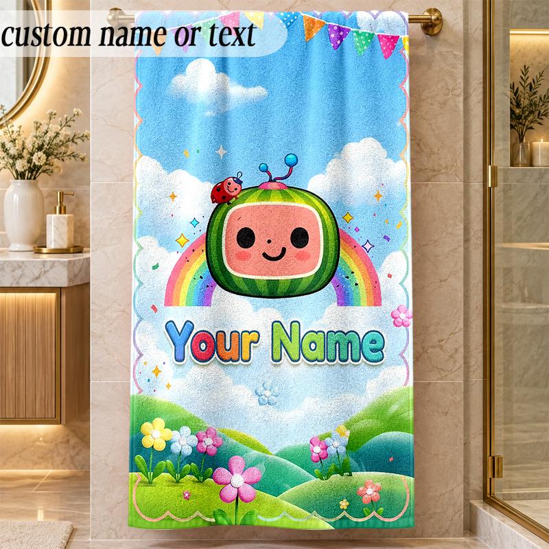 Beach TowelCocomelon Custom Name Text Personalized Soft Towel for Beach Pool Indoor Home Decor Gift