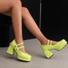 2025 New Spring Women's Pumps 9.5cm High Heels PU Leather Square Toe Women Platform Mary Jane Shoes Plus Size 34-43 WSH5044