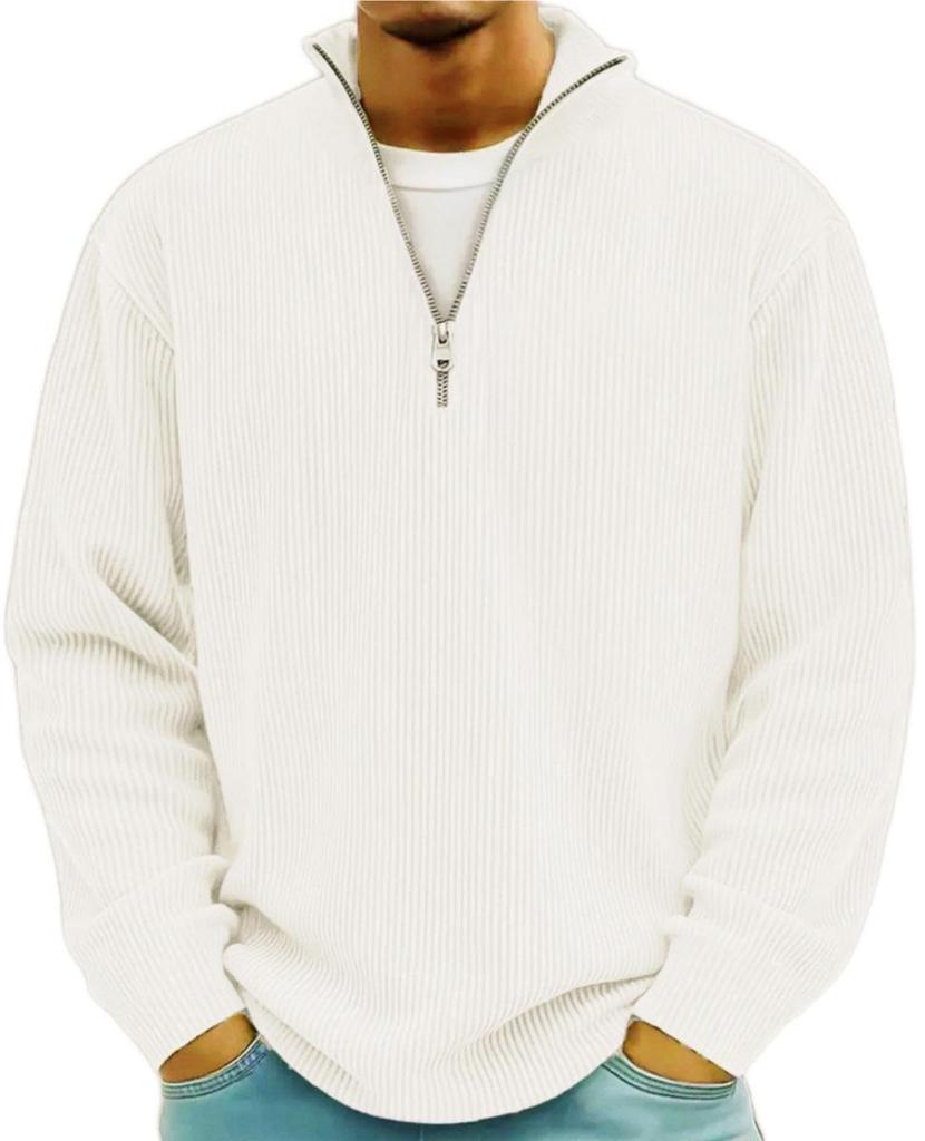 2025 Autumn Men's Corduroy Long-Sleeve Polo Shirt with Stand-Up Collar and Zipper