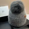 Flowers and Junior Star Rabbit Hair Knitted Hat Icelandic Fox Hairball Ear Protector Winter Thickened Warm Wool Hat