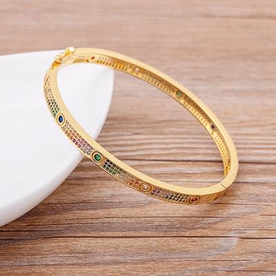 Nidin New Arrival Luxury Stackable Statement Bangle for Women Wedding Cubic Zircon Crystal CZ Dubai Gold Plated Bracelets Gifts