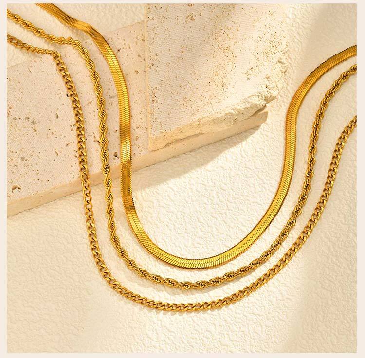 Layered Gold Plated Necklaces Non Tarnish, Herringbone/snake/rope/figaro Link Chain for Women, Waterproof Choker Necklace