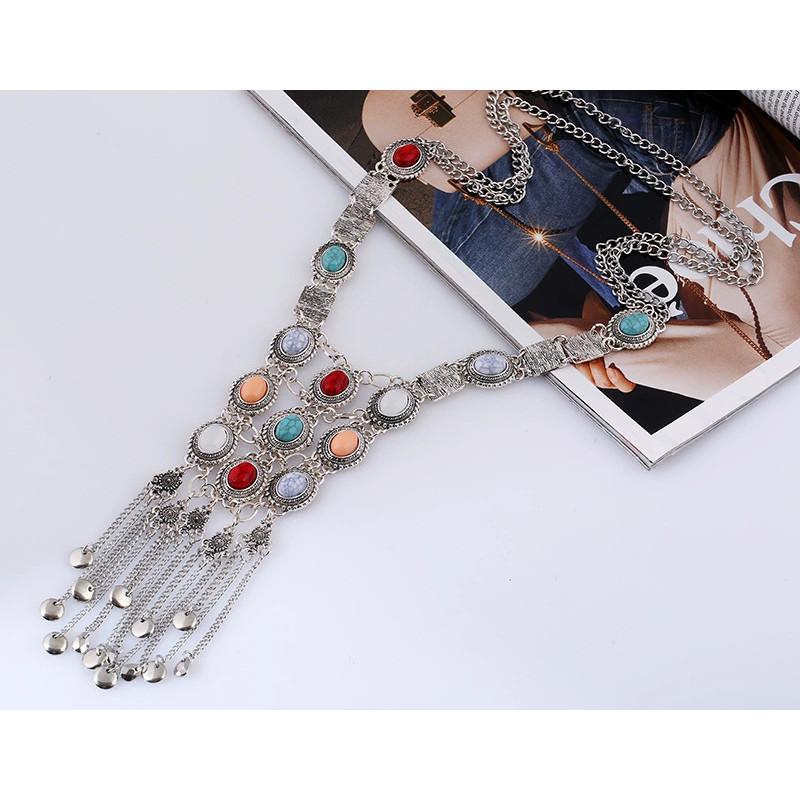 

Classic Retro Necklace With Crystal Accents For Party Accessories Silver Color