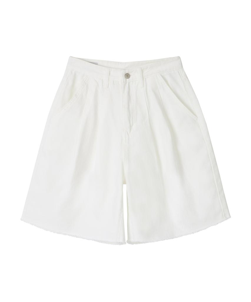 ERER Pintuck Bermuda Denim Shorts White