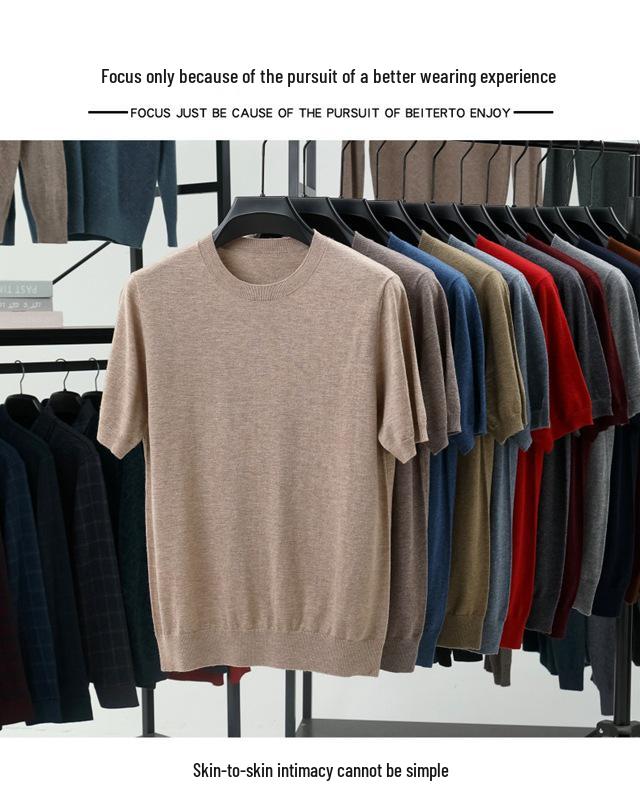 Men's High-Quality Short-Sleeved Knitted Wool Sweater for Spring/Summer