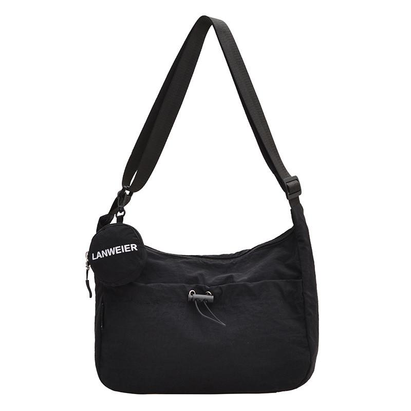 Simple Solid Color Drawstring Design Women Shoulder Bags With Letter Print Coin Purse For Daily Urban Use