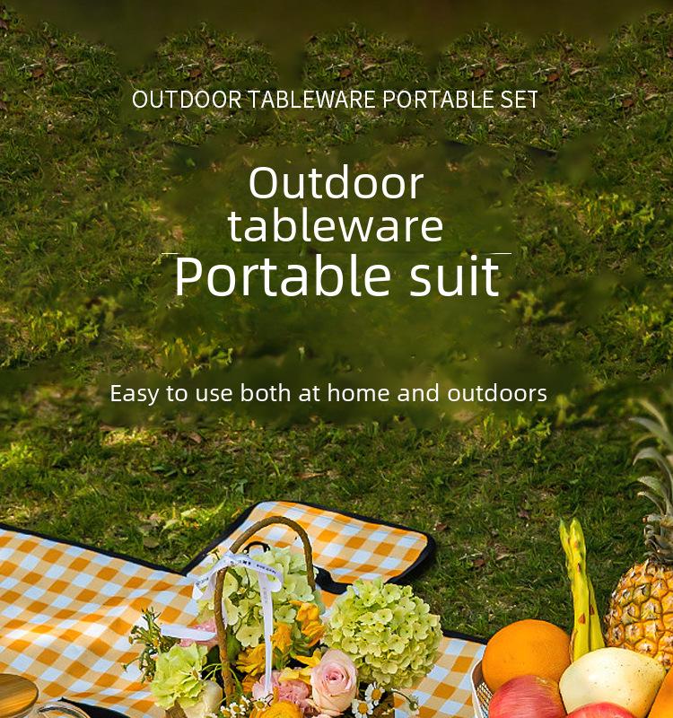 Set de tacâmuri de exterior din oțel inoxidabil cu cuțit, furculiță, lingură și pungă de pânză