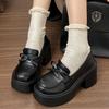 Fashion Bowknot Decor Chunky High Heel Pumps Women 2025 Goth Patent Leather Platform Loafers Woman Fashion Thick Sole Jk Uniform Shoes