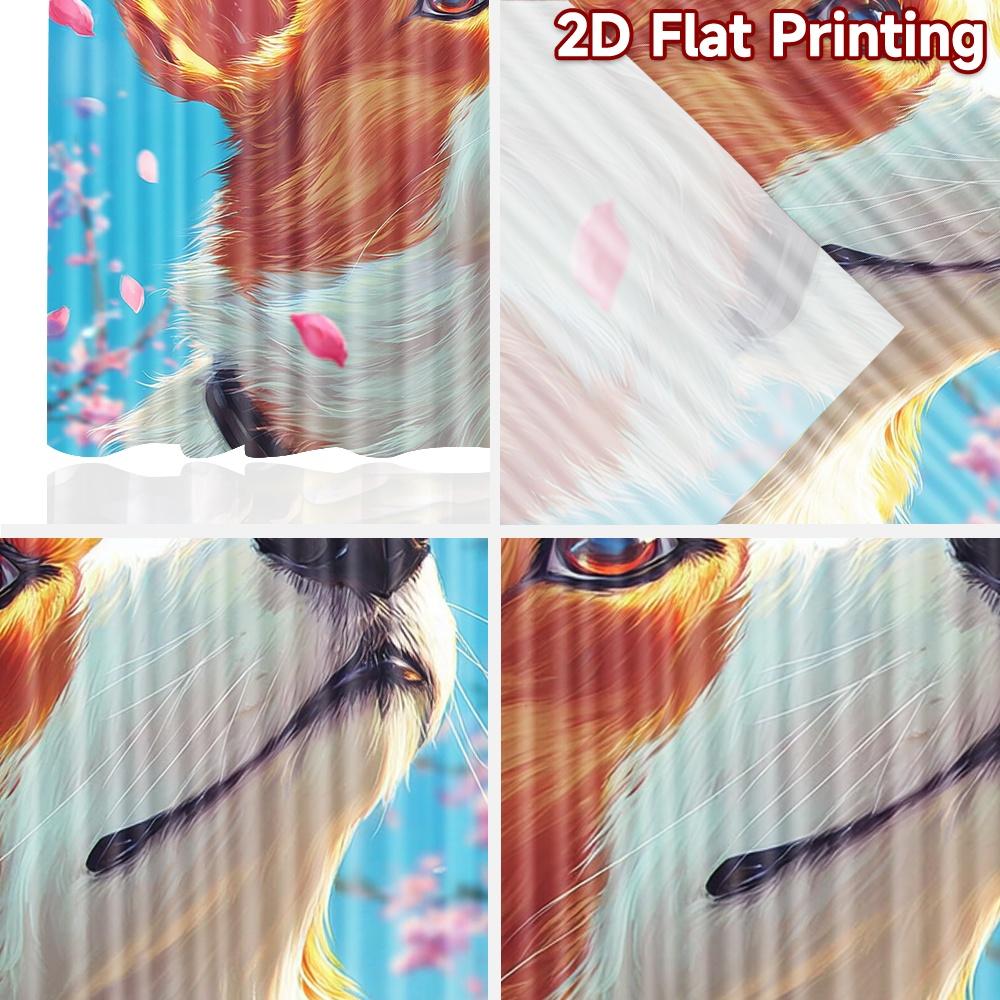 2D flat printing 2pcs Drapes Cute Corgi Cherry Blossom Sky Digital Printed Polyester Drapes Party Decorations Perfect for Photo