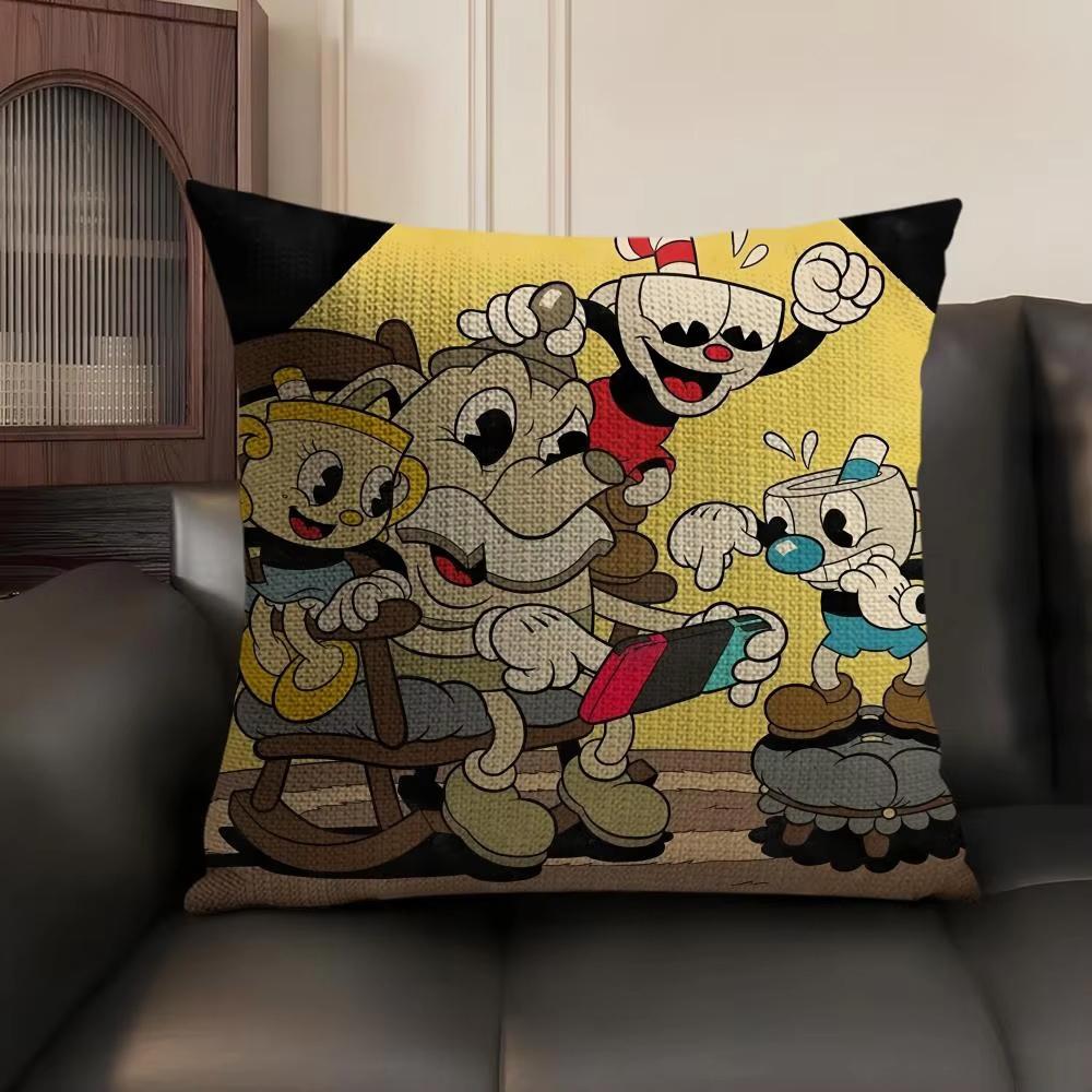 Classic Game CCuphead Cute Cushion Cover Natural Linen Organic Fabric DoubleSided Printing Sofa Home Decor Gift Pillow Case