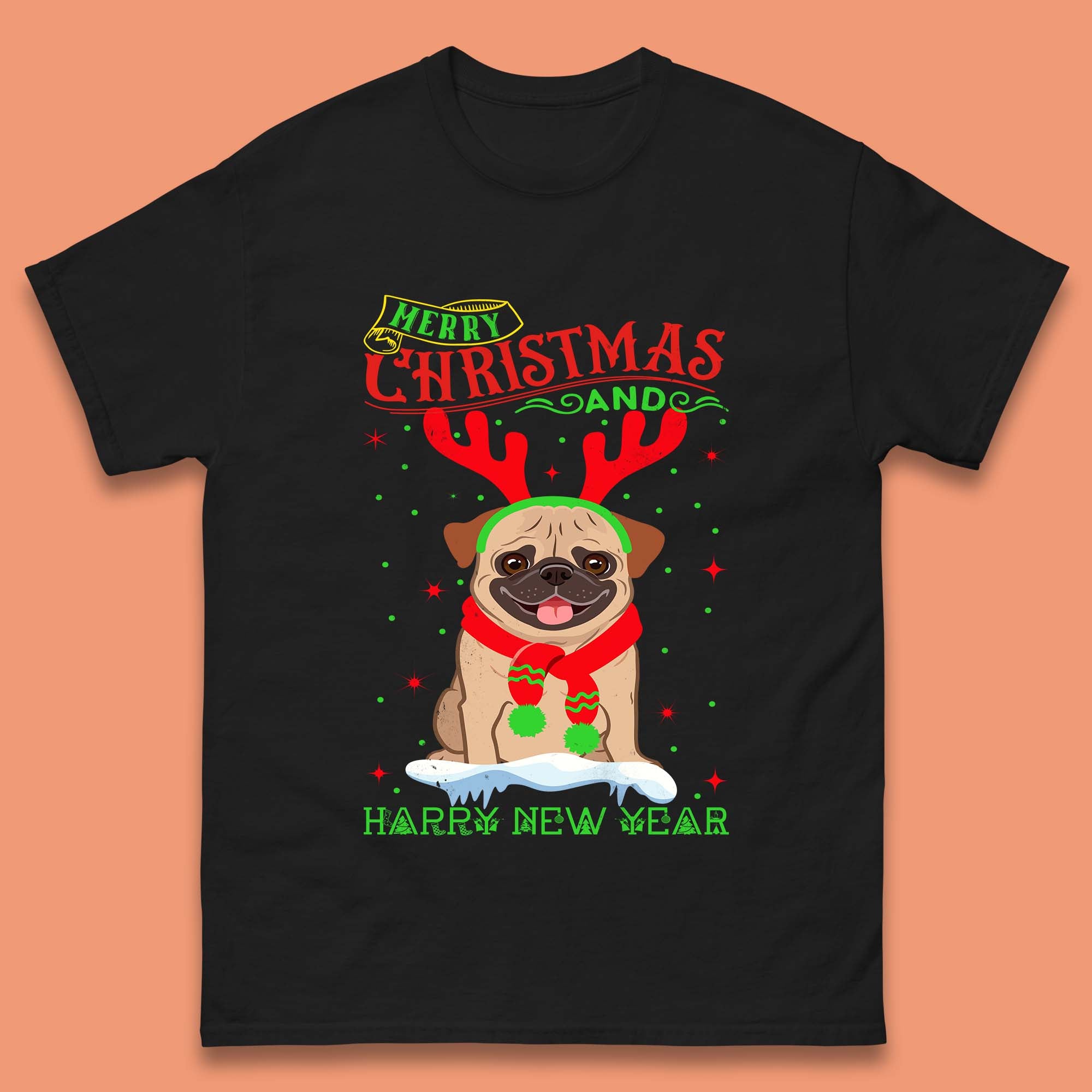 Merry Christmas Pug Dog Mens T Shirt Womens Tops Tees M