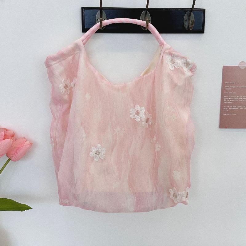 Tulle embroidery small fresh commuter tote bag literary canvas bag travel vacation shoulder bag