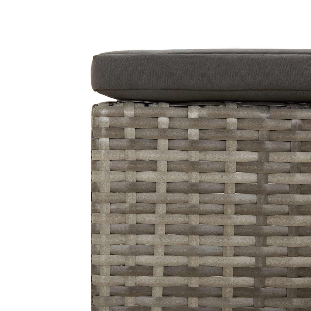 Garden Footstool with Cushion Grey Poly Rattan