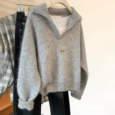 Sweater for Women Pullover V-neck Thickened Warm Knitted Stretchy Long Sleeve Oversize Jumper Sweater Tops