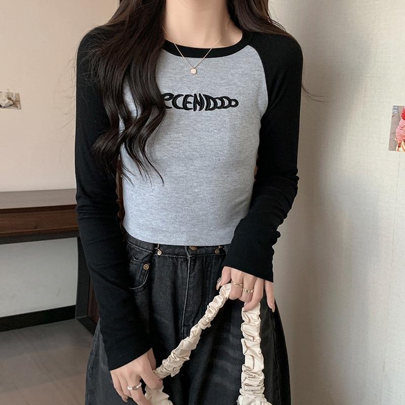 Real shot long-sleeved T-shirt women's autumn and winter short, small inner bottoming shirt German velvet plush shoulder sleeve top