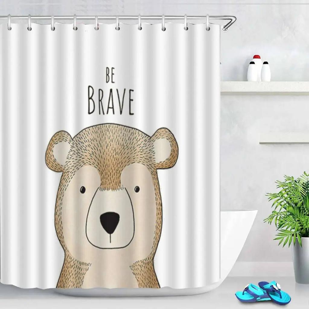 Animal Style Shower Curtain Lion Bathroom Curtain Cartoon Hedgehog Pattern Vintage Bathroom Waterproof Curtains 3D Shower Screen