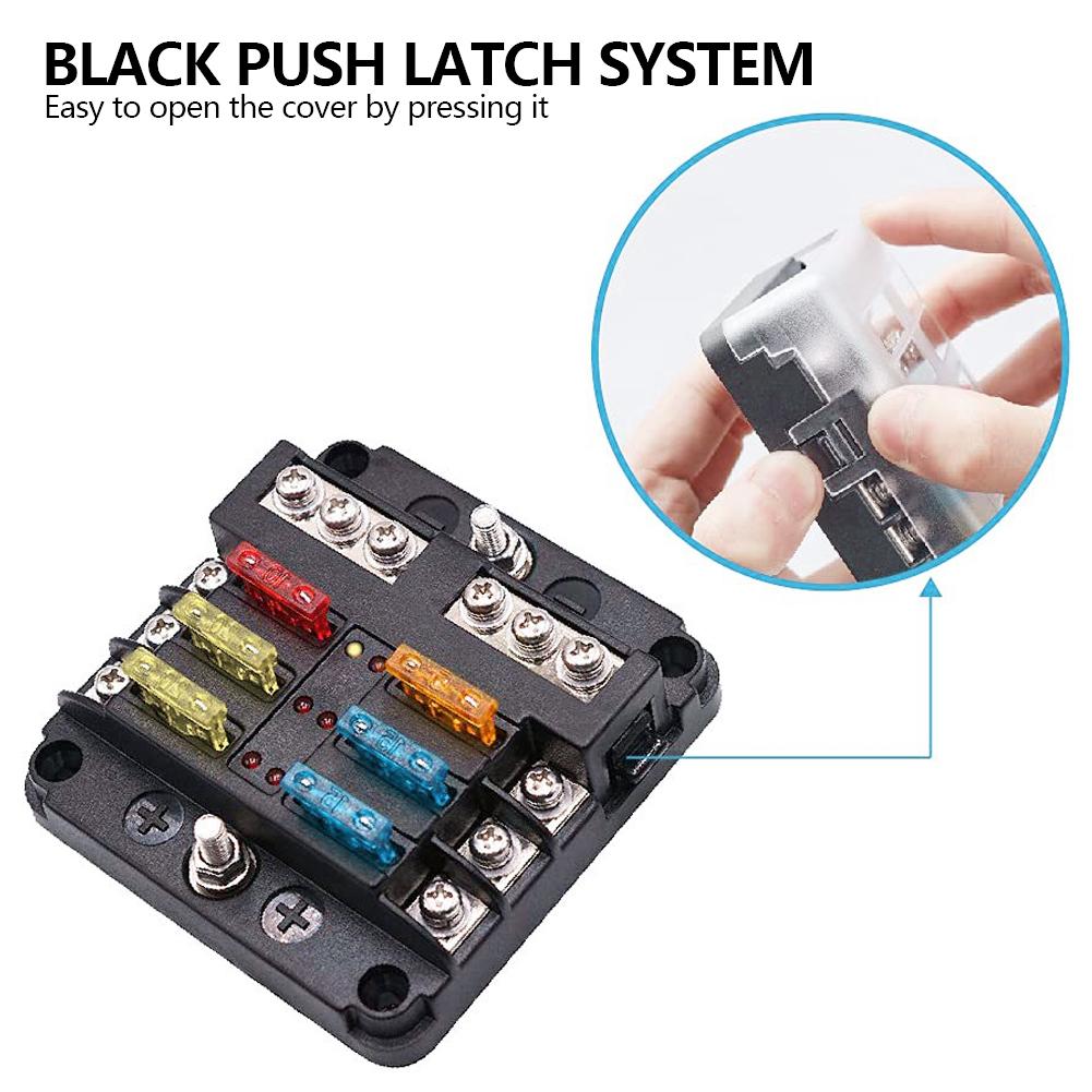 6 Ways Blade Car Boat Fuse Box Holder 12V 36V Power Distribution Panel Board Fuse Holder Block Warning Indicator