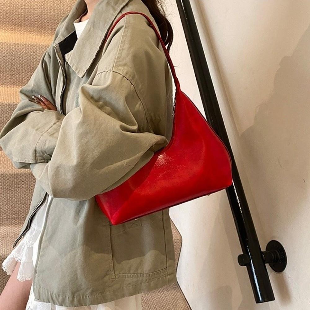 Large Capacity Underarm Bag Solid Color PU Leather Shoulder Bag Soft Women Hobo Bag Gift