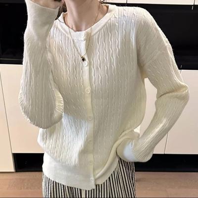 Autumn Long Sleeve Embroidered Knit Cardigan Women Outerwear Slimming Cable Sweater Coat
