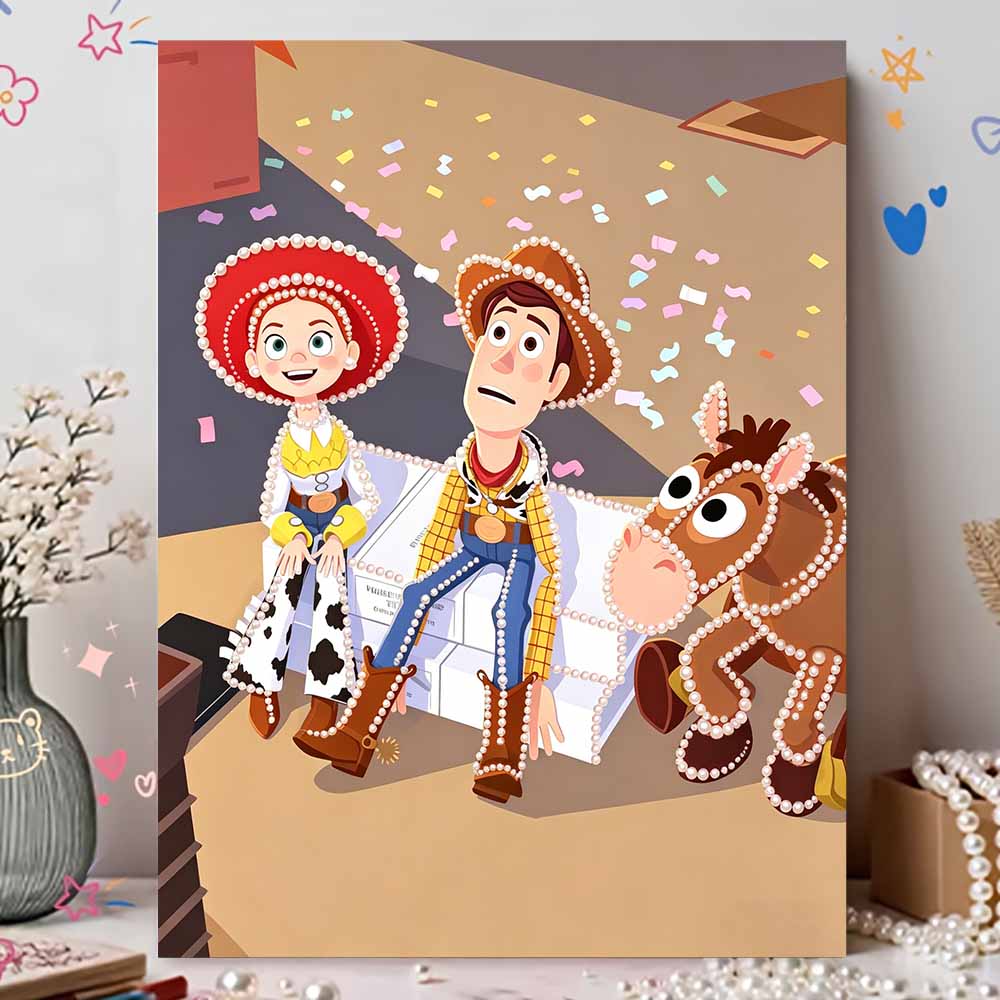 Disney Pearl Painting Toy Story Woody, Trish and Hearts Handmade diy Pearl Gemstone Painting Pictures Crafts Special Shape Home Wall Decoration