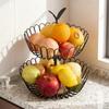 Double-Layer Metal Fruit Basket With Wooden Base Detachable Handheld Storage Rack Kitchen Living Room Snacks Candy