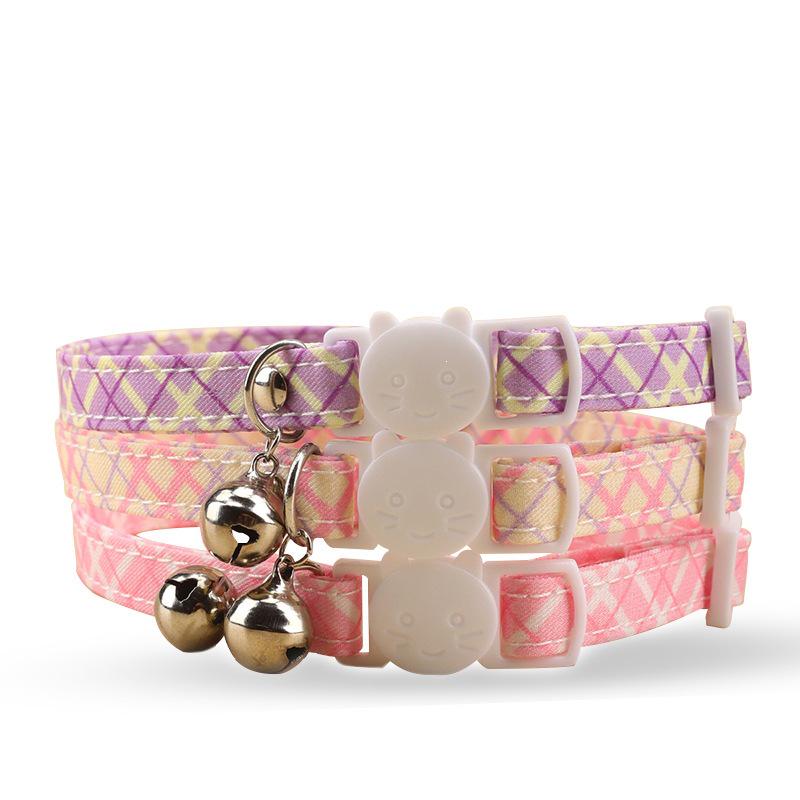 Plaid Polyester Pet Collar with Bell - Universal Fit for Cats and Dogs