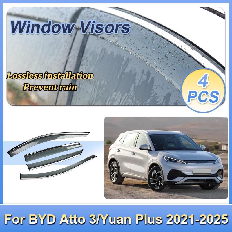 For BYD Atto 3 Yuan Plus 2021 2022 2023-2025 Window Door Visor Vent Awning Sun Rain Wind Guard Cover Deflector Car Accessories