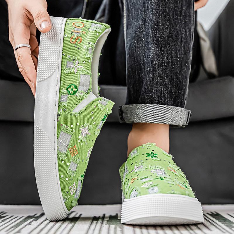 Nová móda Zelené pánské letní mokasíny Prodyšné ploché plátěné boty Pánské nazouvací ležérní boty Pánské espadrilky mokasíny