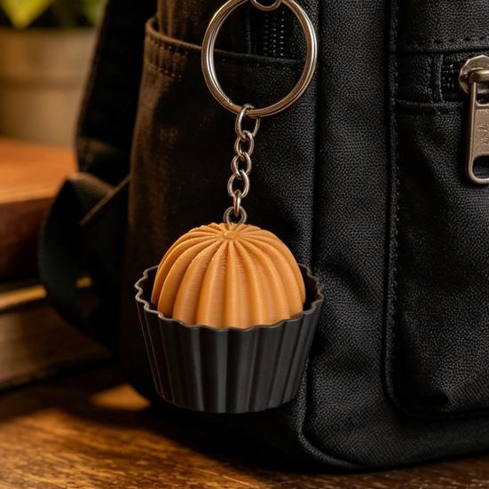 3D-gedruckter Dessert-Klicker-Schlüsselanhänger Stressabbau Cupcake-Dekompressionsknopf Fidget-Schlüsselring Tasche Rucksack Geldbörse Anhänger