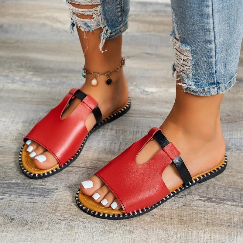 2025 Summer Hot Sale Women's Open Toe Slippers Bordered Mixed Colors Flat with Sandals Plus Size Outdoor Daily Beach Slippers