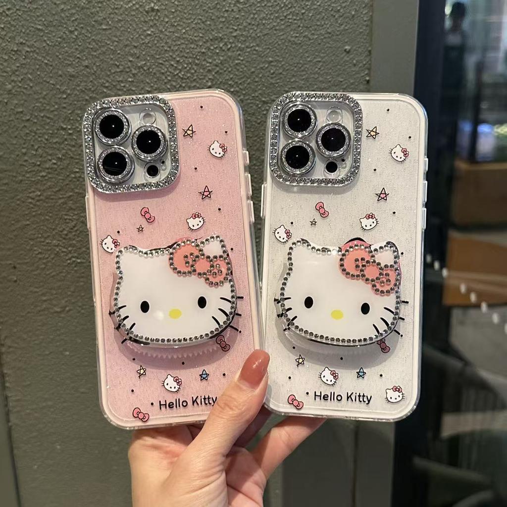 Fine Hole Color-changing Two-in-one Cartoon KT Cat Is Suitable for Apple 17promax Mobile Phone Case iPhone15/13 Bracket.