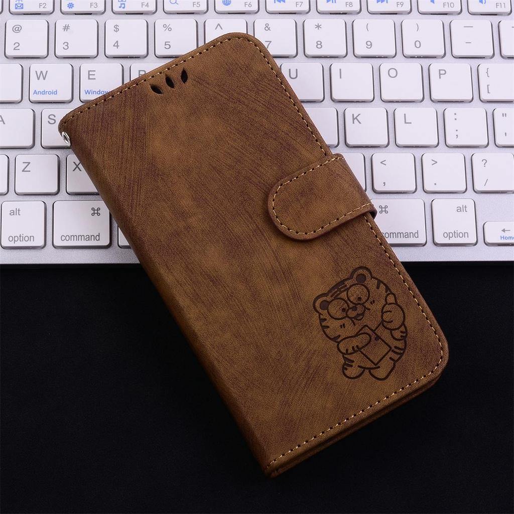 Brown Cute Cartoon Little Tiger Pattern Wallet PU Leather Case with For iPhone Samsung Umidigi Infinix TECNO...Suitable for Over 900 Phone Models
