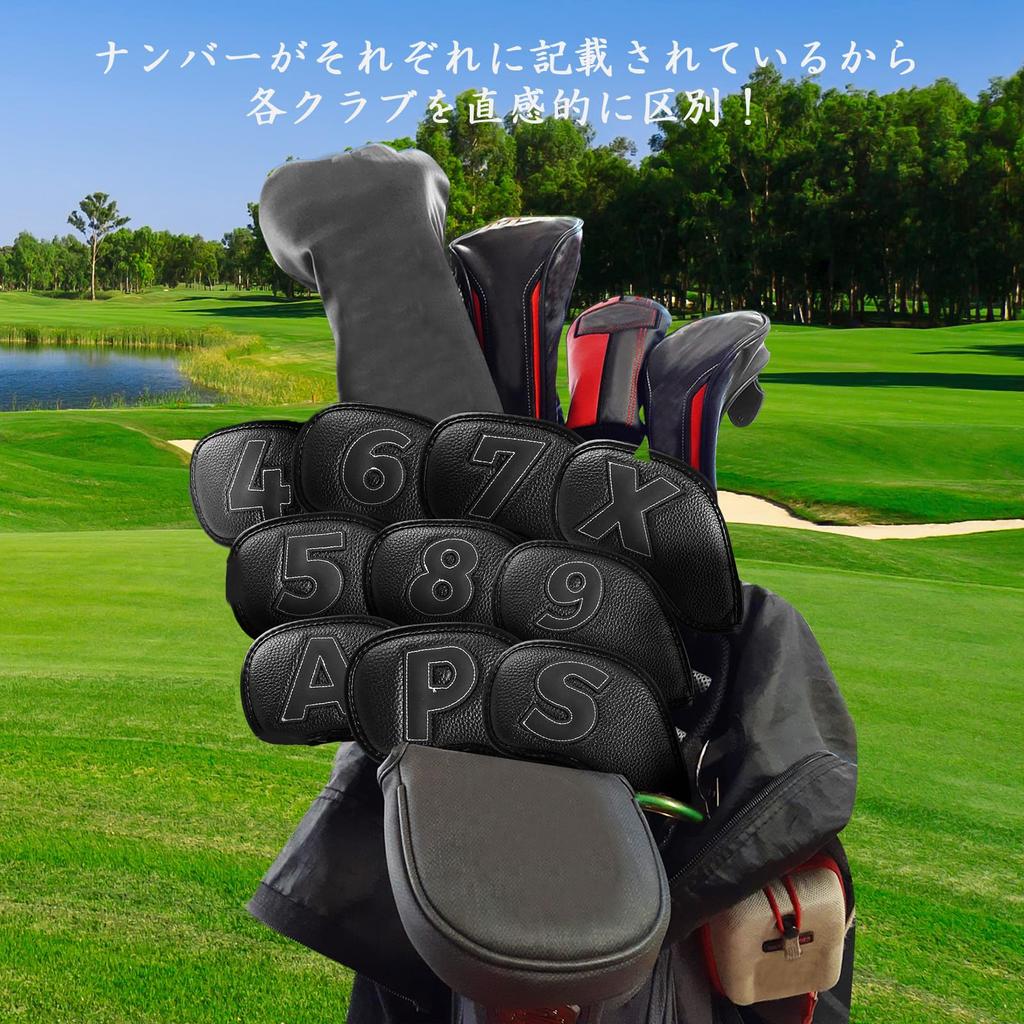 Golf Iron Covers, 10-Piece Set, Magnetic Closure, Golf Headcovers, Wedge Covers, Premium PU Leather, Lightweight, Durable, Water-Repellent, Dustproof,