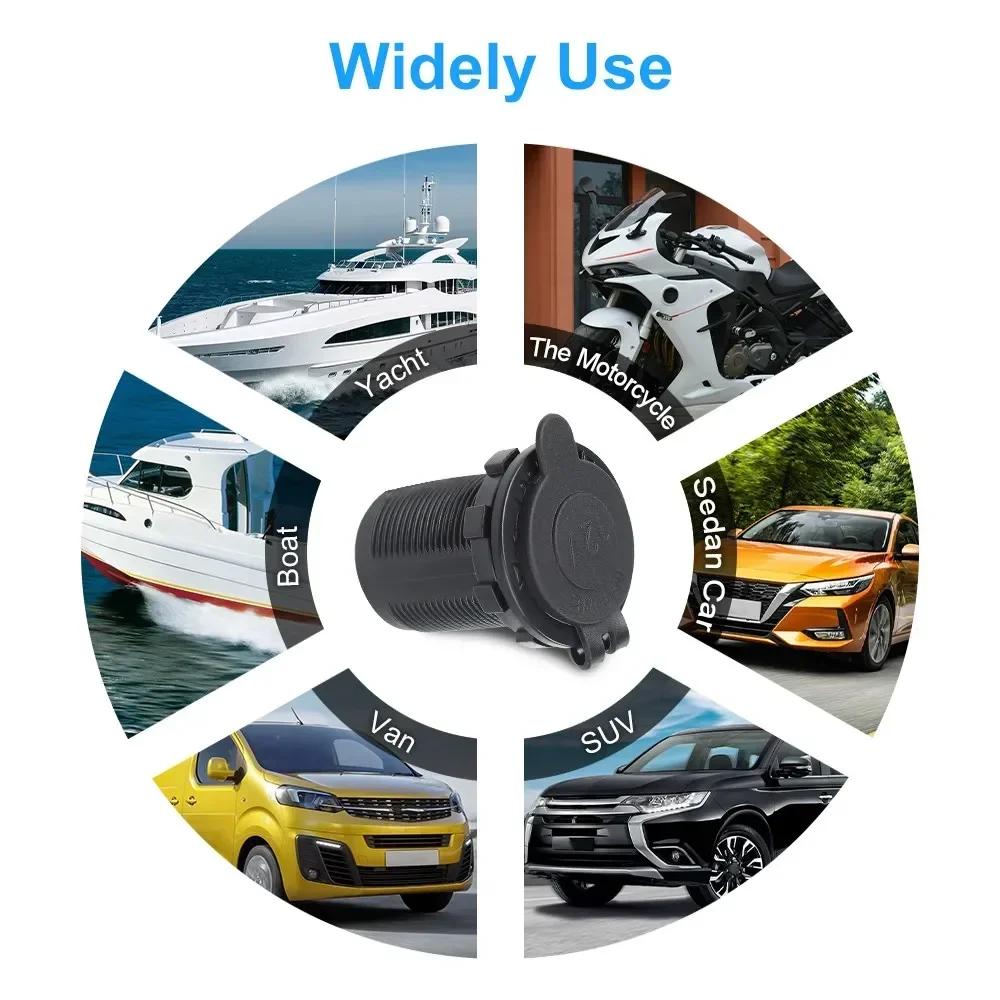 Car Cigarette Lighter Socket 12V 24V Waterproof Plug Power Outlet Adapter for Marine Boat Motorcycle Truck RV ATV with 60CM Wire