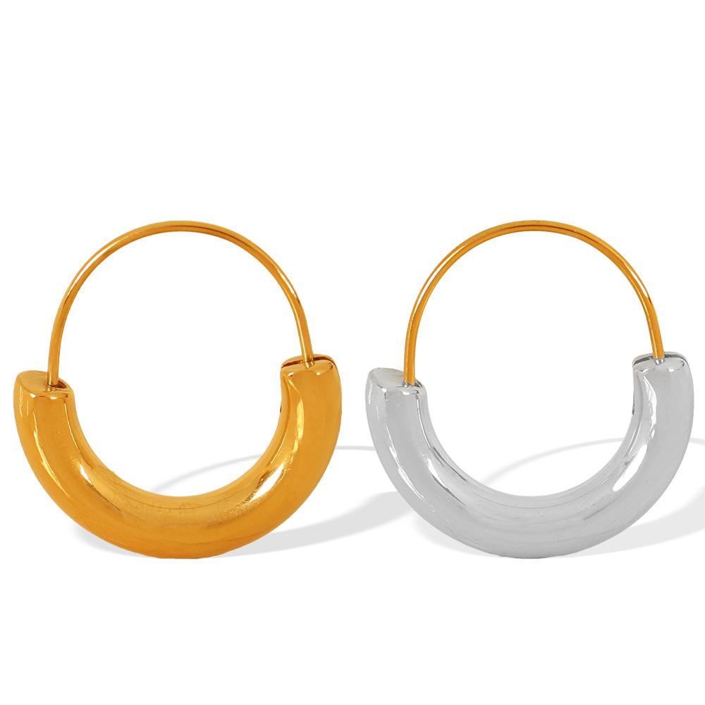 Yori Stainless Steel Geometric U-Shape Hoop Earrings 18K Gold PVD Plated Popular Daily Classy Waterproof Jewelry Accessory