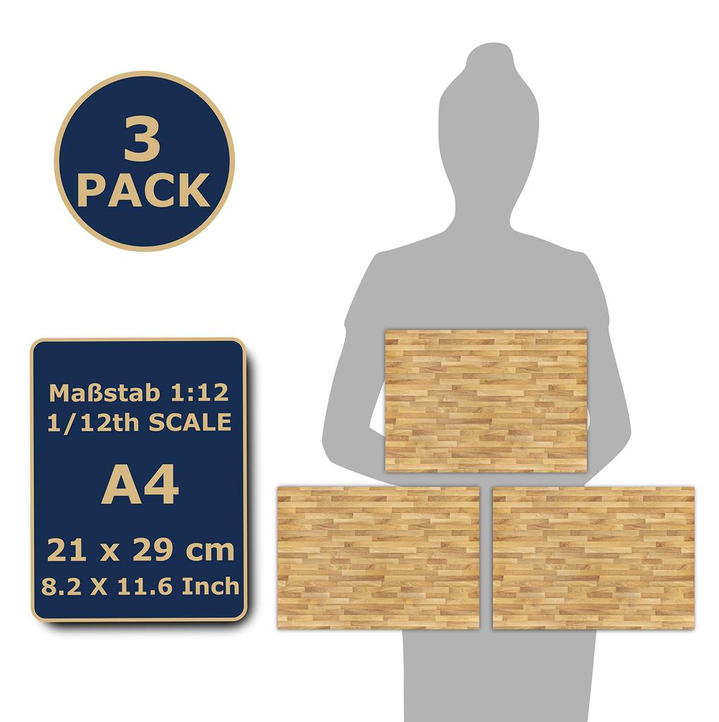 3 аркуші самоклеючої підлоги для лялькового будиночка 1:12 Масштаб (Дубова деревина)