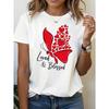 Women's "Loved Blessed" Red Butterfly Print T-Shirt - Size Short Sleeve Round Neck Casual Blouse Top
