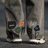 Men's Y2K Flower Printed Baggy Jeans Streetwear American Casual Denim Wide-leg Pants Hombre Vintage Straight Trousers