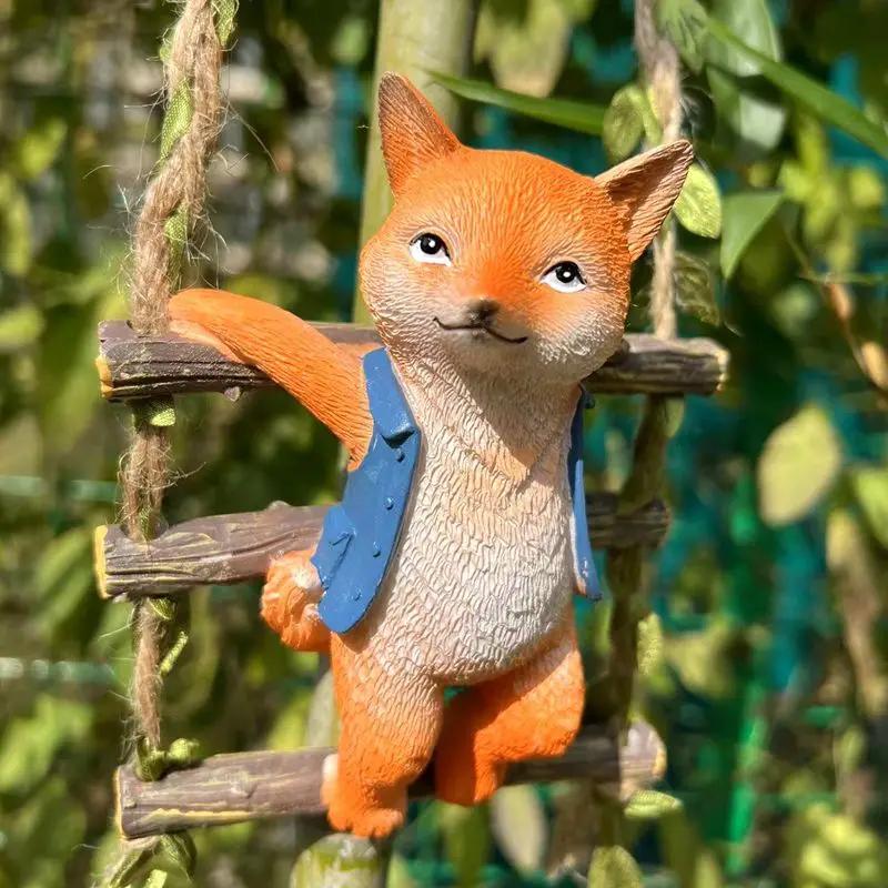 1 Pcs Cute Fox Garden Outdoor Courtyard Home Creative Decoration Small Ornaments Resin Crafts Horticultural Animal Pendants
