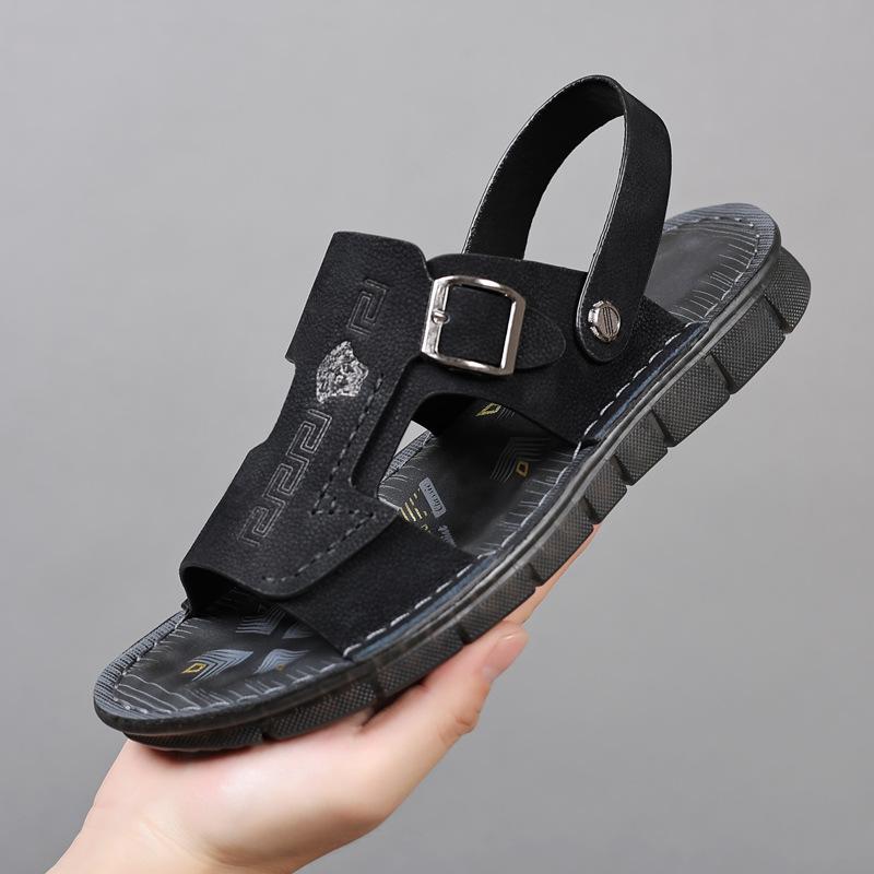 

Summer new men s sandals leather beach shoes outdoor men s leather sandals breathable men s shoes non-slip outer slippers 44